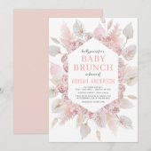 Boho Pampas Grass Baby Brunch Elegant Blush Pink Kaart (Voorkant / Achterkant)