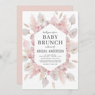 Boho Pampas Grass Baby Brunch Elegant Invitation Kaart