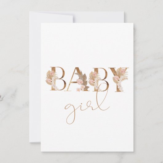 Boho Pampas Grass Baby Girl Baby shower Uitnodigin Kaart (Achterkant)