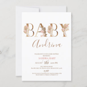 Boho Pampas Grass Baby Girl Name Baby shower Kaart