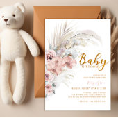Boho Pampas Grass Baby in Bloom Shower Invitation Kaart