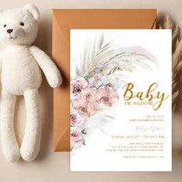 Boho Pampas Grass Baby in Bloom Shower Invitation Kaart