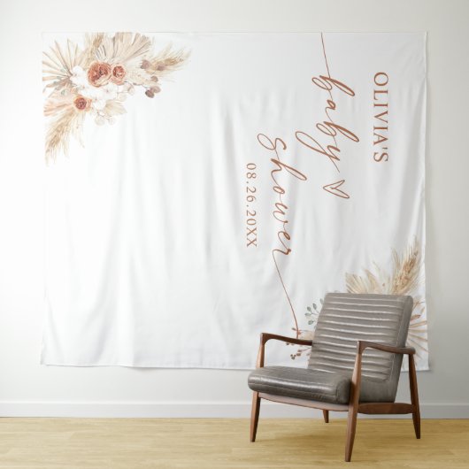 Boho Pampas Grass Baby shower Backdrop Wandkleed (In Situ (horizontaal))