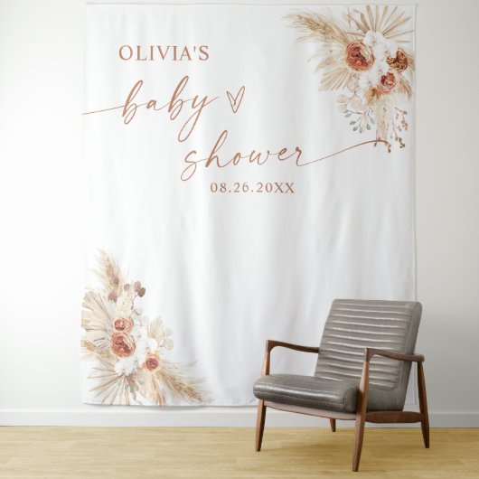 Boho Pampas Grass Baby shower Backdrop Wandkleed (In situ)