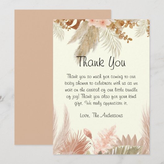 Boho Pampas Grass Baby shower bedankje Bedankkaart (Voorkant / Achterkant)