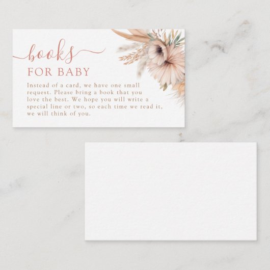 Boho Pampas Grass Baby shower Boeken voor Baby Informatiekaartje (Voorkant / Achterkant)