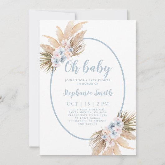 Boho Pampas Grass Baby shower Boy Kaart (Voorkant)
