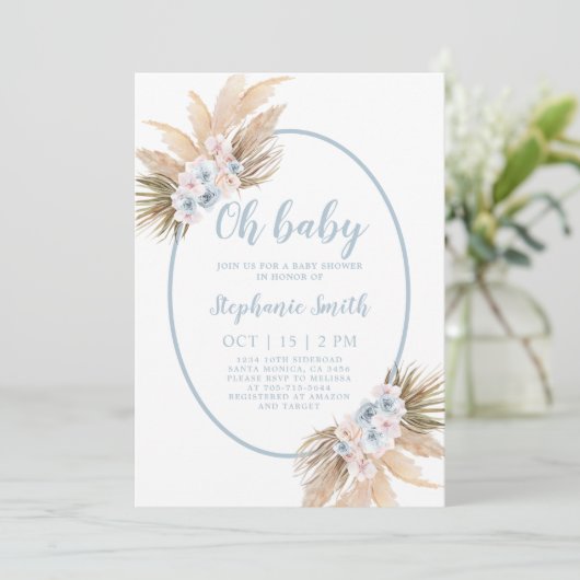Boho Pampas Grass Baby shower Boy Kaart (Staand voorkant)