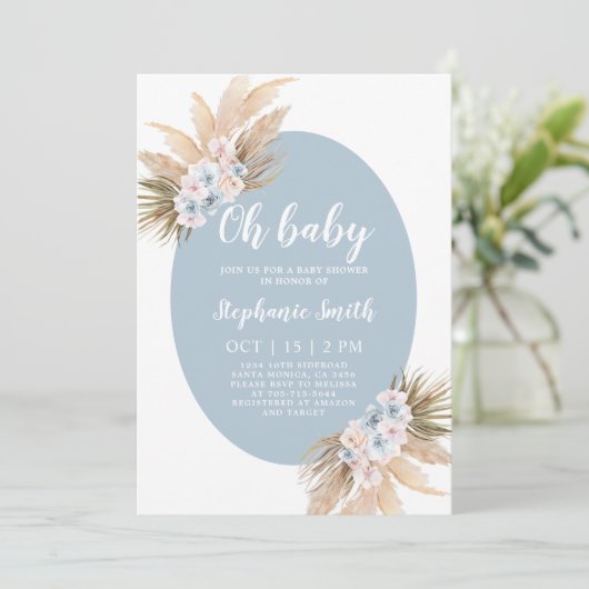 Boho Pampas Grass Baby shower Boy Kaart (Staand voorkant)