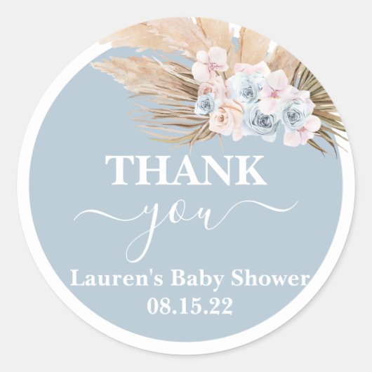 Boho Pampas Grass Baby shower Boy Round Sticker (Voorkant)
