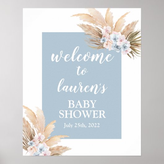 Boho Pampas Grass Baby shower Boy Welkomstteken Poster (Voorkant)