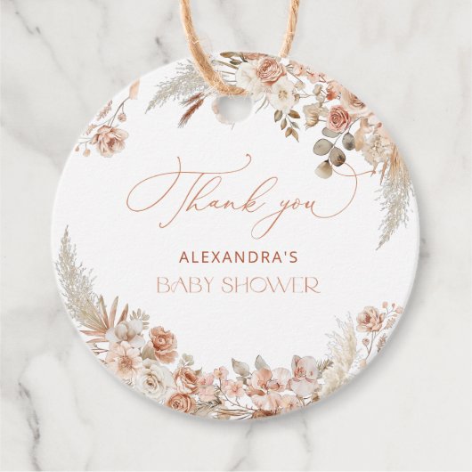 Boho Pampas Grass Baby shower Dank u Bedankjes Labels (Voorkant)