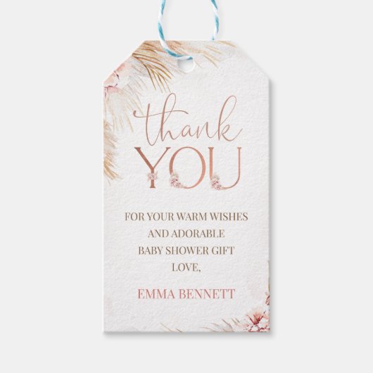 Boho Pampas Grass Baby shower Dank u Cadeaulabel (Voorkant)