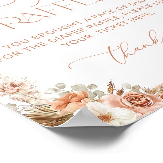 Boho Pampas Grass Baby shower Diaper Raffle Poster (Hoek)