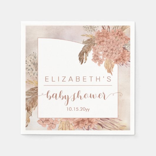 Boho Pampas Grass | Baby shower Hydrangeas Girl Servet (Voorkant)