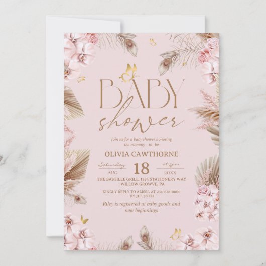  Boho Pampas Grass Baby Shower Kaart (Voorkant)