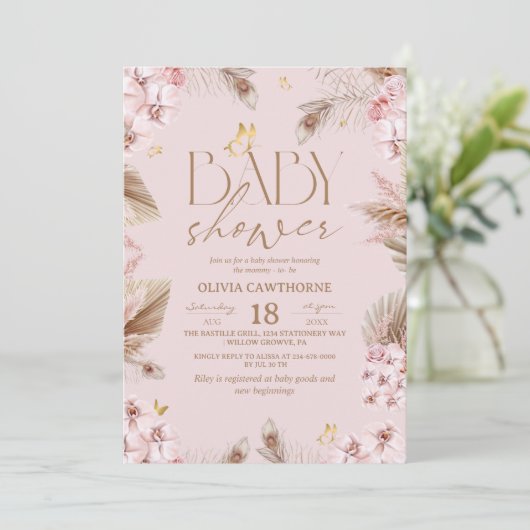 Boho Pampas Grass Baby Shower Kaart (Staand voorkant)