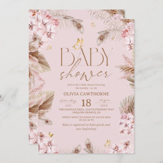  Boho Pampas Grass Baby Shower Kaart (Voorkant / Achterkant)