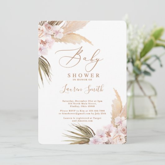 Boho pampas Grass Baby shower Kaart (Staand voorkant)
