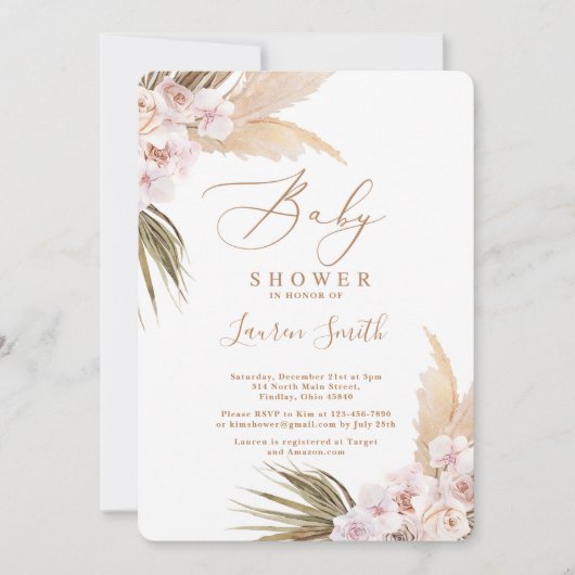 Boho pampas Grass Baby shower Kaart (Voorkant)