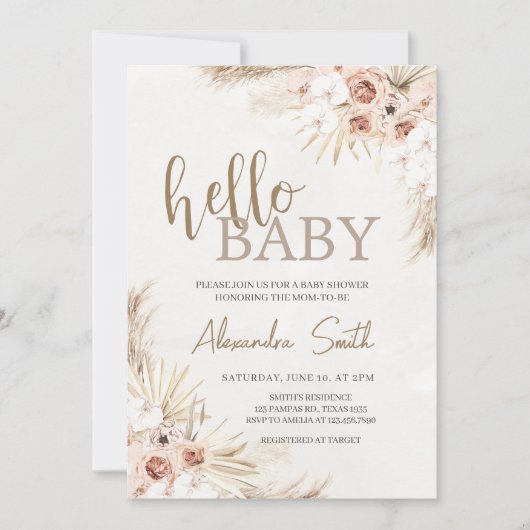 Boho Pampas Grass Baby shower Kaart (Voorkant)