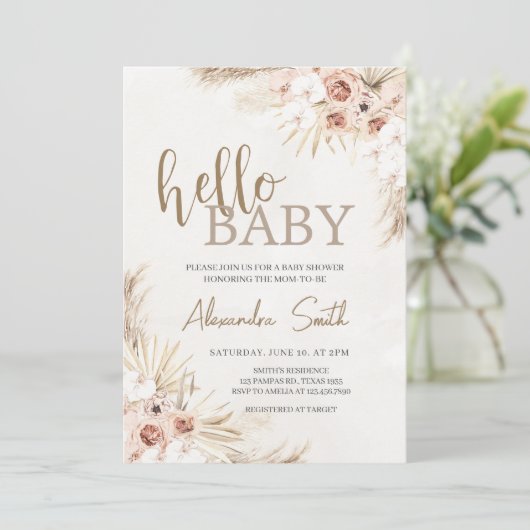 Boho Pampas Grass Baby shower Kaart (Staand voorkant)