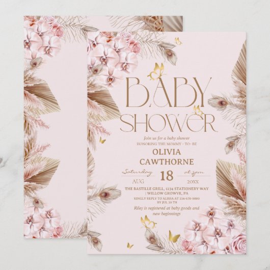 Boho Pampas Grass Baby Shower Kaart (Voorkant / Achterkant)