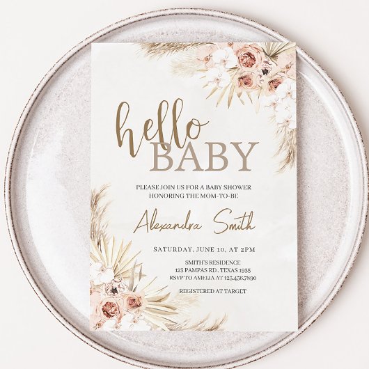 Boho Pampas Grass Baby shower Kaart
