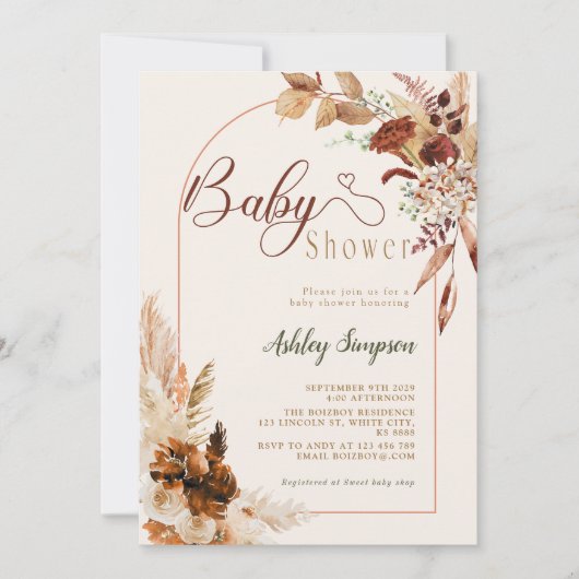 Boho Pampas Grass Baby shower Kaart (Voorkant)