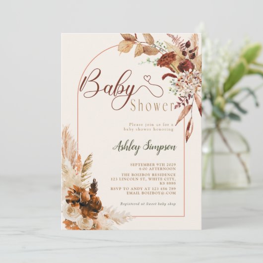 Boho Pampas Grass Baby shower Kaart (Staand voorkant)