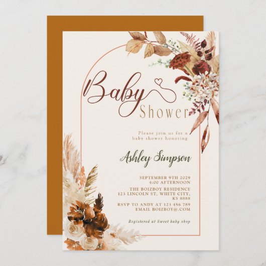 Boho Pampas Grass Baby shower Kaart (Voorkant / Achterkant)