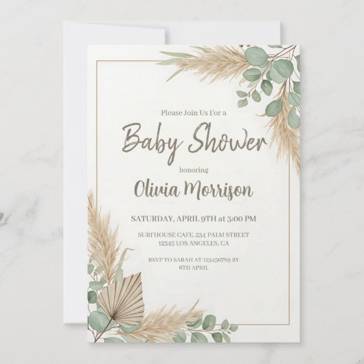 Boho Pampas Grass Baby shower Kaart (Voorkant)