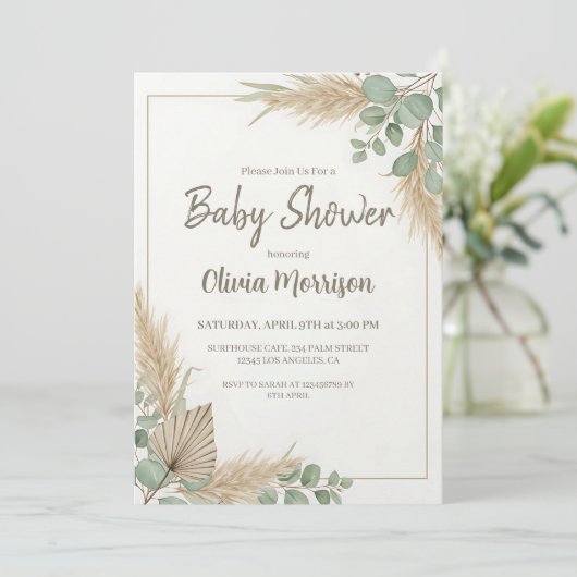 Boho Pampas Grass Baby shower Kaart (Staand voorkant)