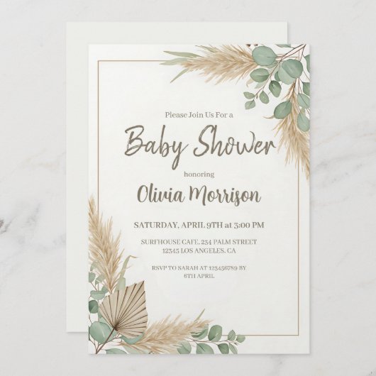 Boho Pampas Grass Baby shower Kaart (Voorkant / Achterkant)