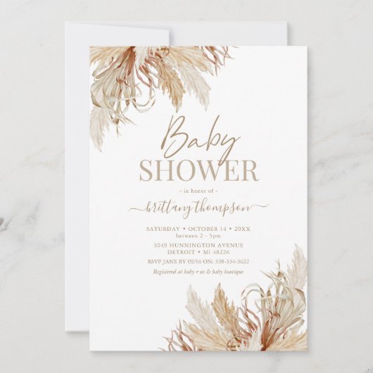 Boho Pampas Grass Baby shower Uitnodiging (Voorkant)