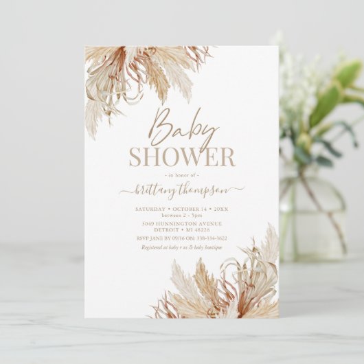 Boho Pampas Grass Baby shower Uitnodiging (Staand voorkant)