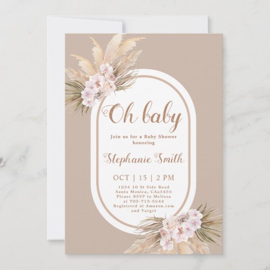 Boho Pampas Grass Baby shower Uitnodiging (Voorkant)