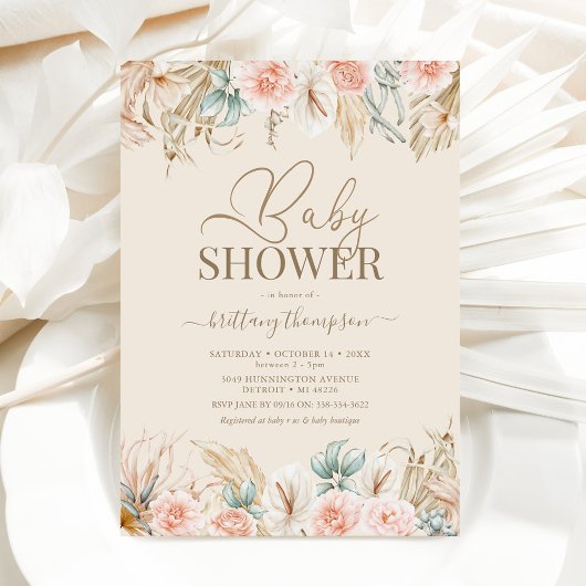 Boho Pampas Grass Baby shower Uitnodiging