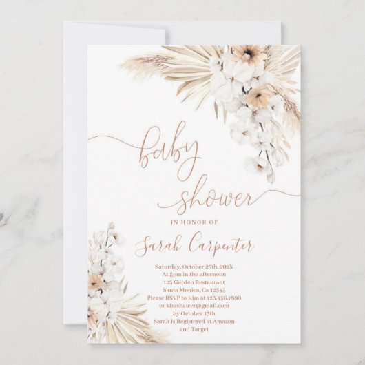 Boho Pampas Grass Baby shower Uitnodiging (Voorkant)