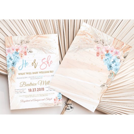 Boho Pampas Grass Baby shower Uitnodiging Hij of Z