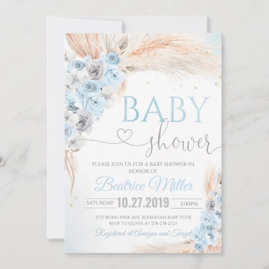 Boho Pampas Grass Baby shower Uitnodiging Jongen B (Voorkant)