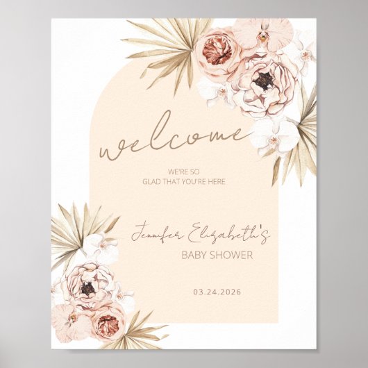 Boho Pampas Grass Baby shower Welkom Poster (Voorkant)