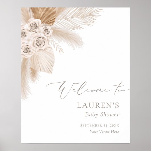 Boho Pampas Grass Baby shower Welkomstteken Poster (Voorkant)