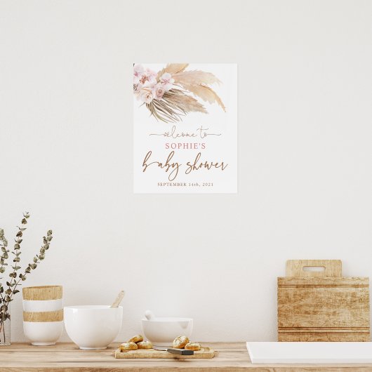 Boho Pampas Grass Baby shower Welkomstteken Poster (Keuken)