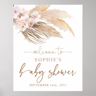 Boho Pampas Grass Baby shower Welkomstteken Poster
