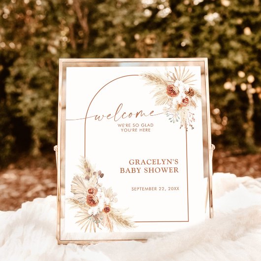 Boho Pampas Grass Baby shower Welkomstteken Poster
