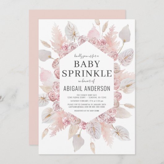 Boho Pampas Grass Baby Sprinkle Elegant Kaart (Voorkant / Achterkant)