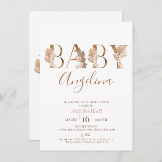 Boho Pampas Grass Baby's Baby shower Kaart (Voorkant / Achterkant)