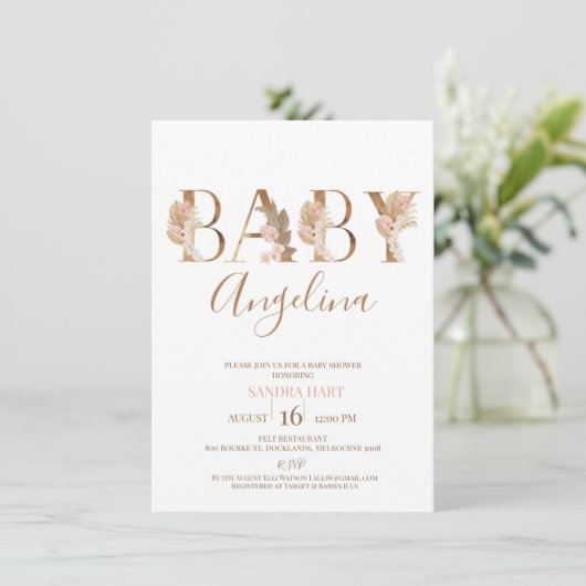 Boho Pampas Grass Baby's Baby shower Kaart (Staand voorkant)