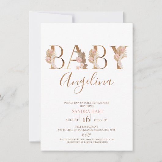 Boho Pampas Grass Baby's Baby shower Kaart (Voorkant)